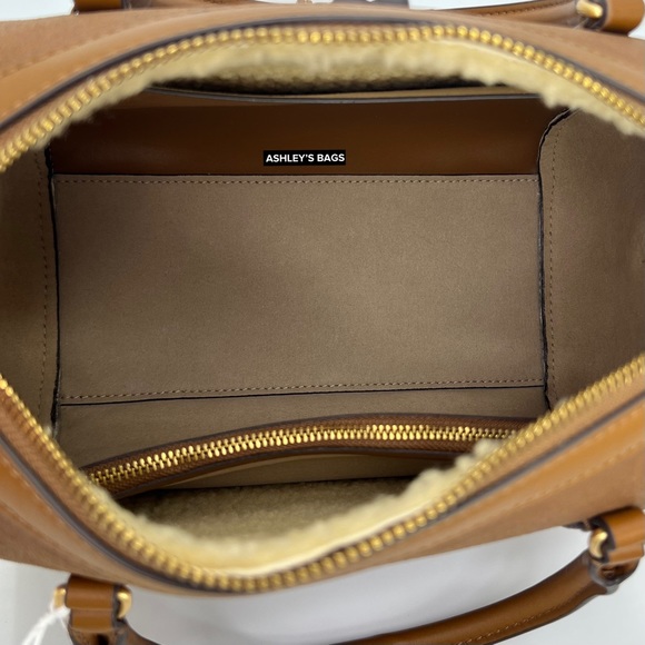 Tory Burch Thea Shearling Small Satchel In Moose Brown - Picture 5 of 6